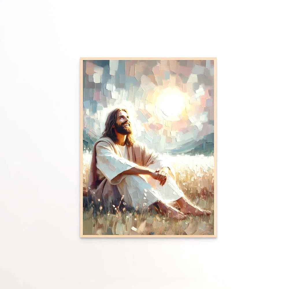 Toile Murale Christ dans les champs - fond blanc