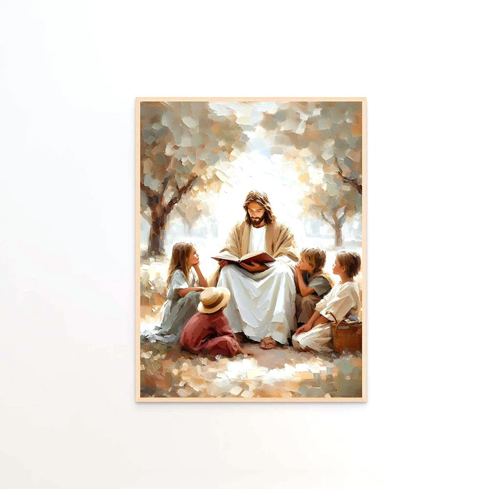 Toile Murale Christ enseignant les enfants - fond blanc