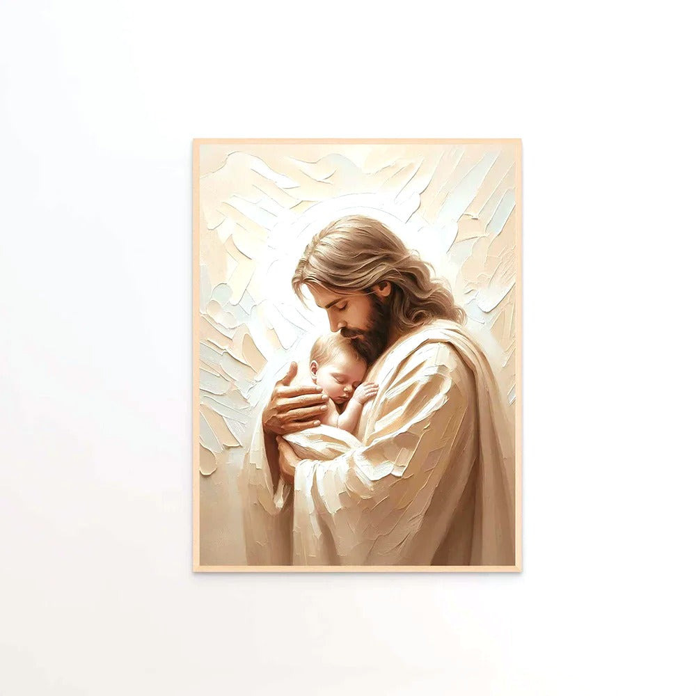 Toile Murale Christ et le nourrisson - fond blanc