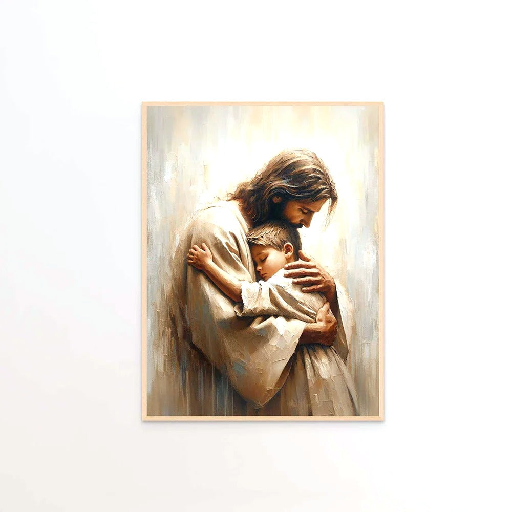 Toile Murale Étreinte du Christ - fond blanc